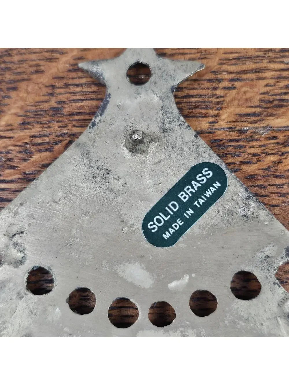 Vintage Solid Brass Christmas Tree Trivet | Teddy Bear Toy Car Kitchen Decor